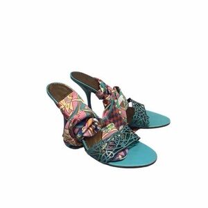 Nicole Miller Teal and Multicolor Wrap Cloth Women's Sandals